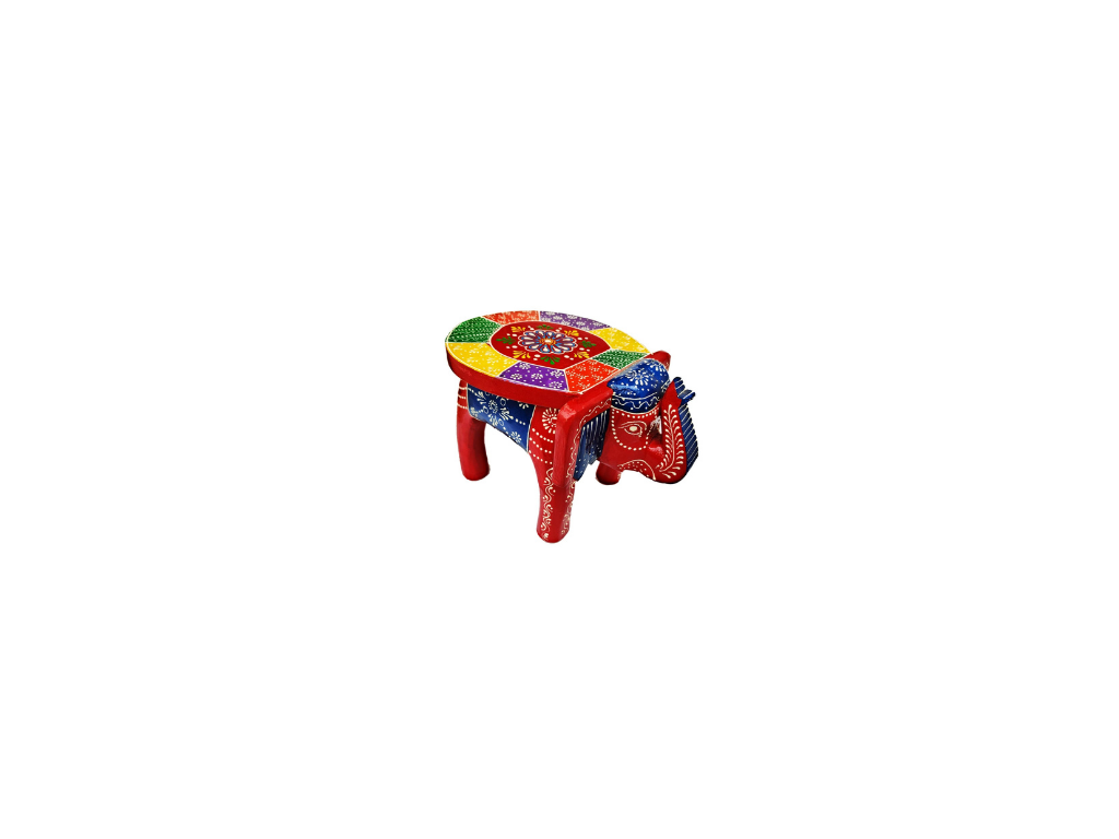 Wooden Decorative Rajasthani Hand Painted Elephant Stool For Home Decor And Gift