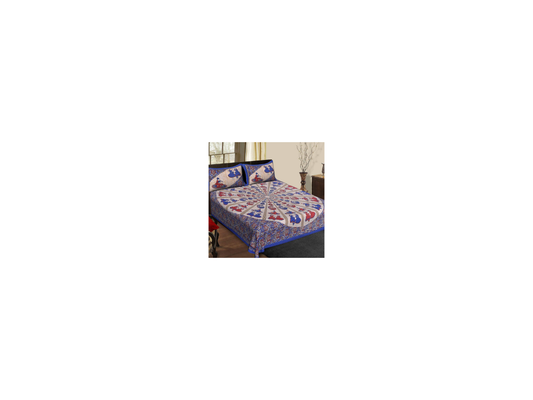 Jaipuri Pure Cotton 200 TC Traditional Hand Printed Bedsheet for Double King Size Bed with 2 Pillow Cover