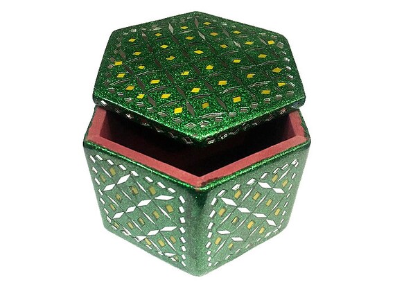 Decorative Lacquer Jewellery Box In Hexagon Shape 5x5