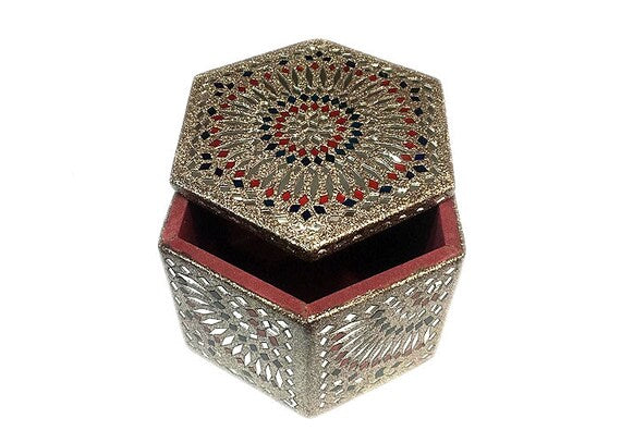 Decorative Lacquer Jewellery Box In Hexagon Shape 5x5