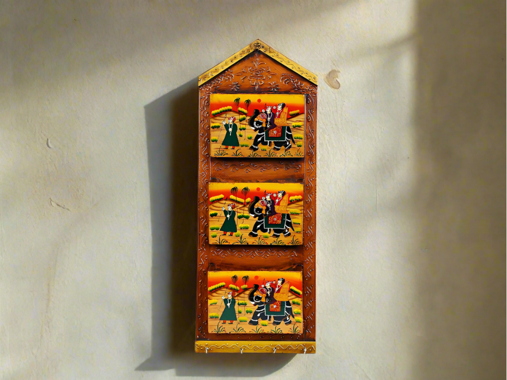 Wooden Hand Painted Letter /Magazine /Newspaper Holder and 4 Key Holder for Wall Home Decor & Gift (21X9 inches, Brown)