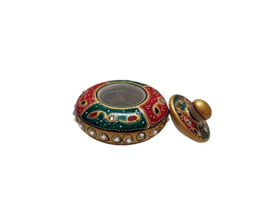 Decorative Marble Meenakari Work Pill And Earrings Box