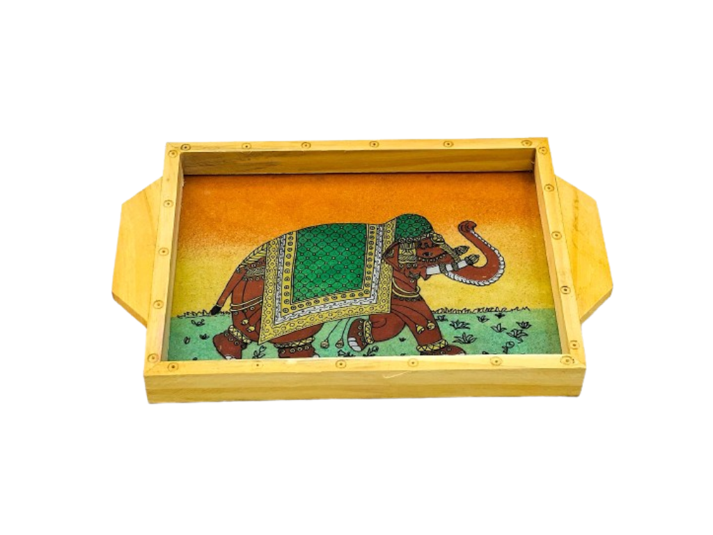 Handmade Ethnic Gemstone Painted Pretty Wooden Serving Tray (6x8)