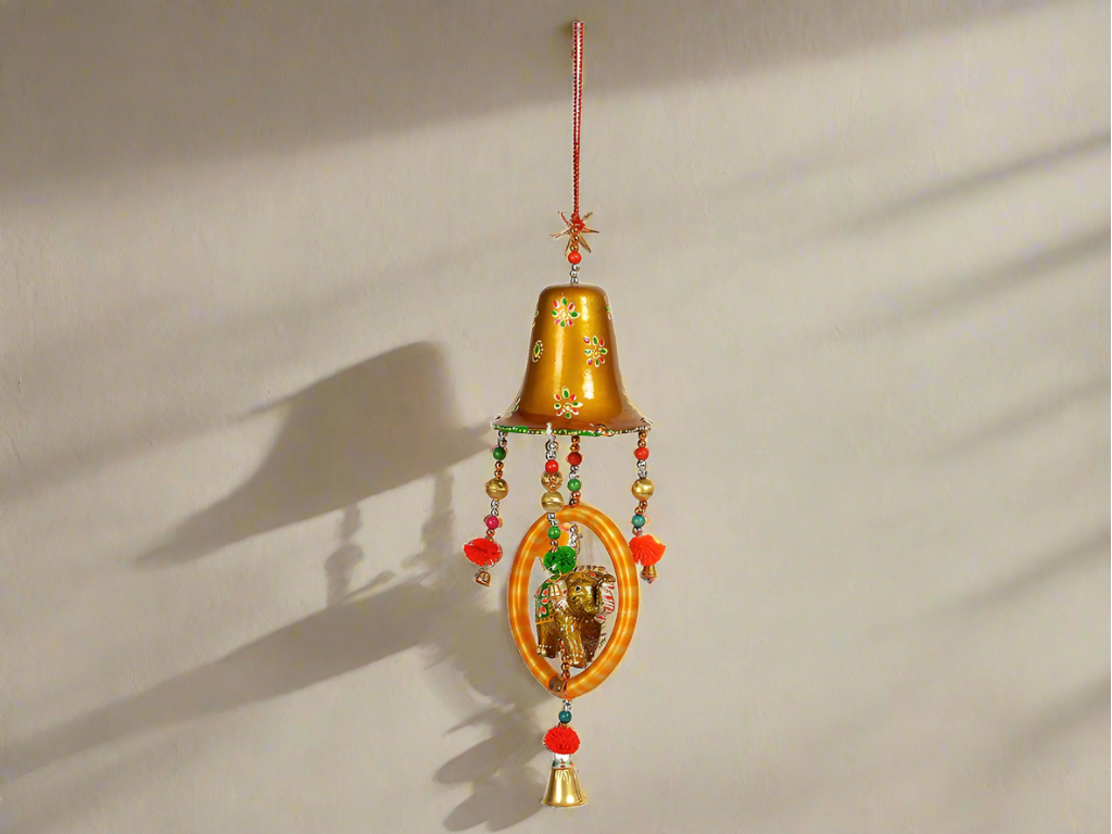 Handmade Beautiful Bell Design And Elephant Figurine Hanging