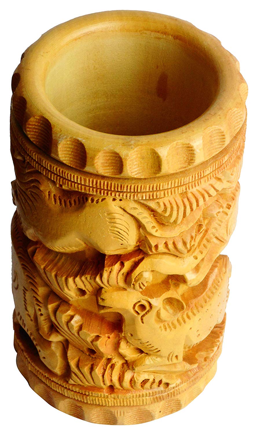 Wooden Hand Carved Pen and Pencil Holder For Decor