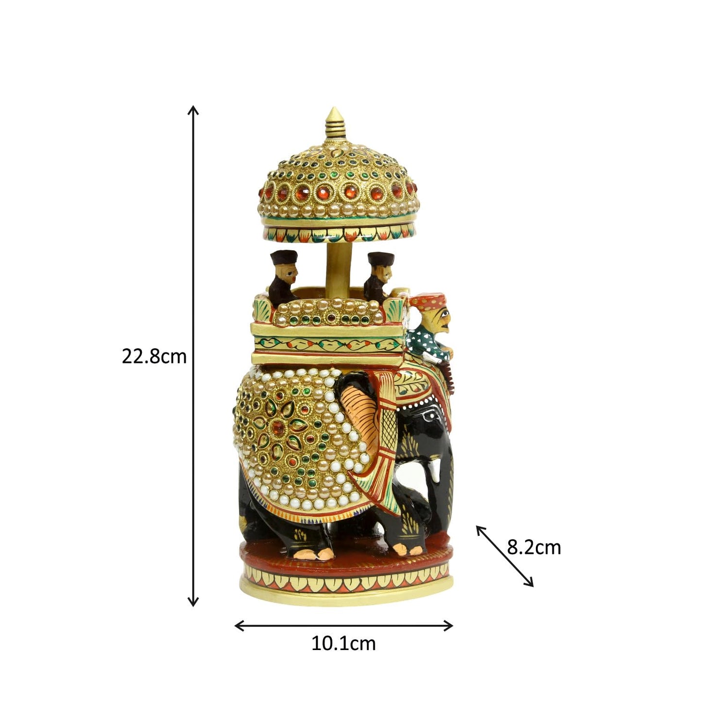 Jaipuri Wooden Rajasthani ( Ambavari) Elephant, Hand Carved and Adorned with Decorative Stone and Pearls Showpiece for Home Décor - 8 inch