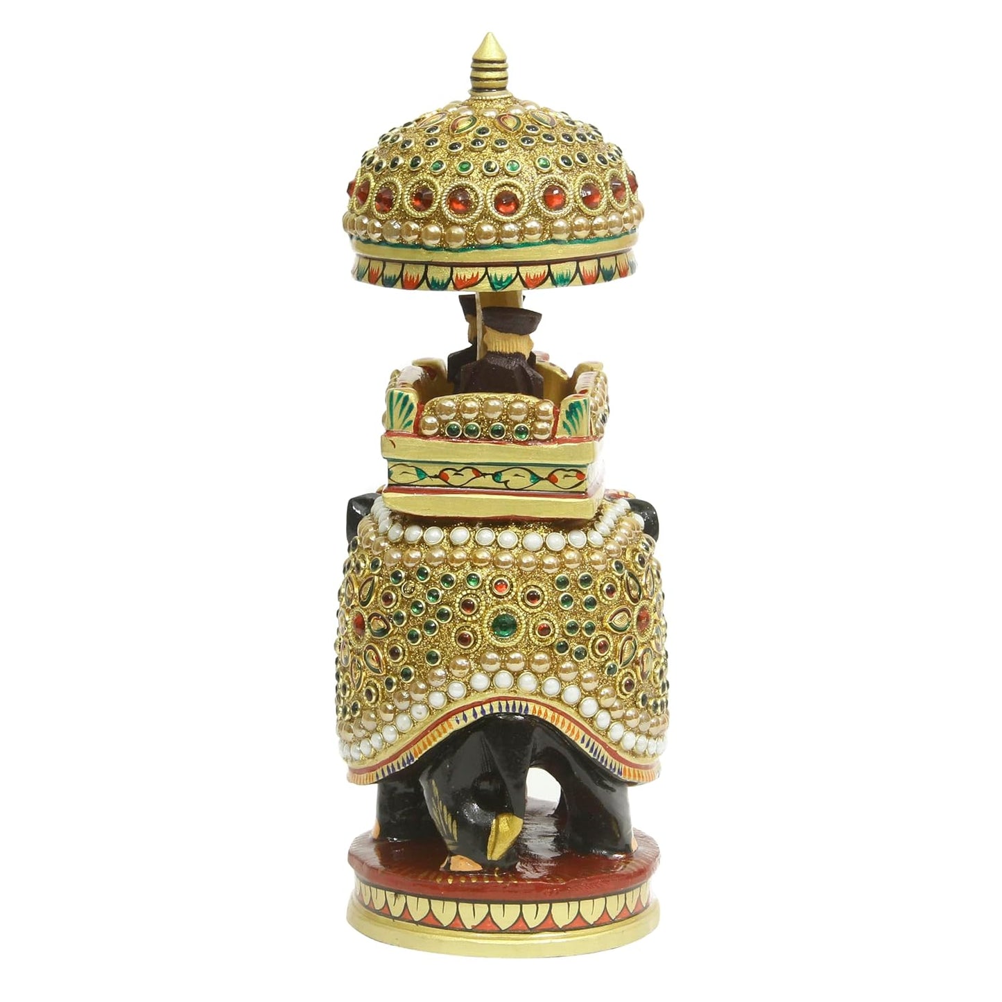 Jaipuri Wooden Rajasthani ( Ambavari) Elephant, Hand Carved and Adorned with Decorative Stone and Pearls Showpiece for Home Décor - 8 inch