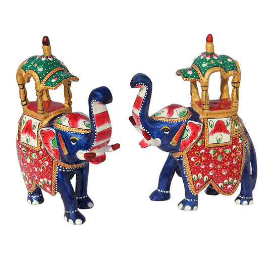 Hand Painted Metal Enamelled Pair of Ambavari (Rajasthani) Elephant
