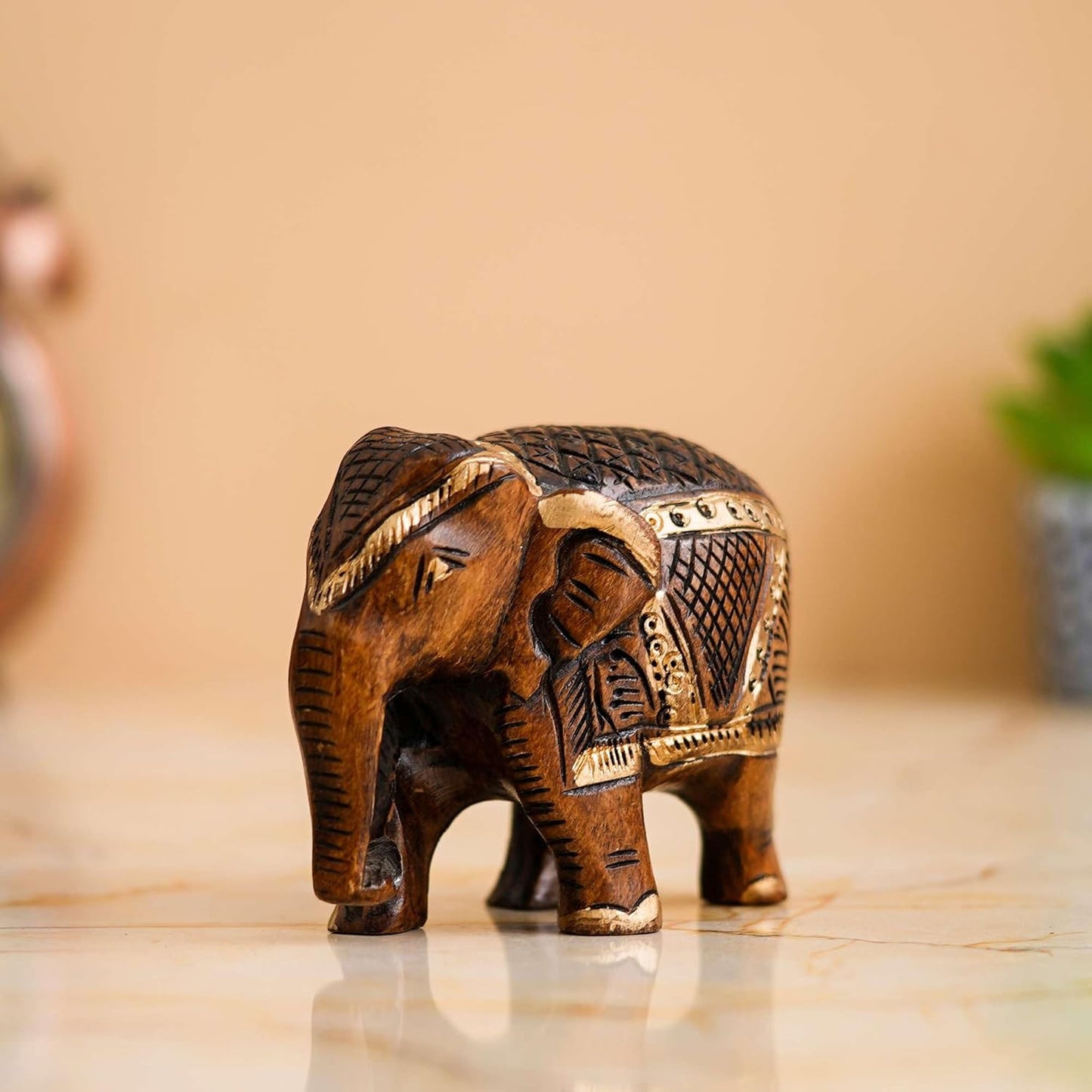 Rajasthani Tribal Handmade Brown '' Elephant '' Figured Wooden Statue Antique Design Elephant for Showpiece with Brown Colour-1