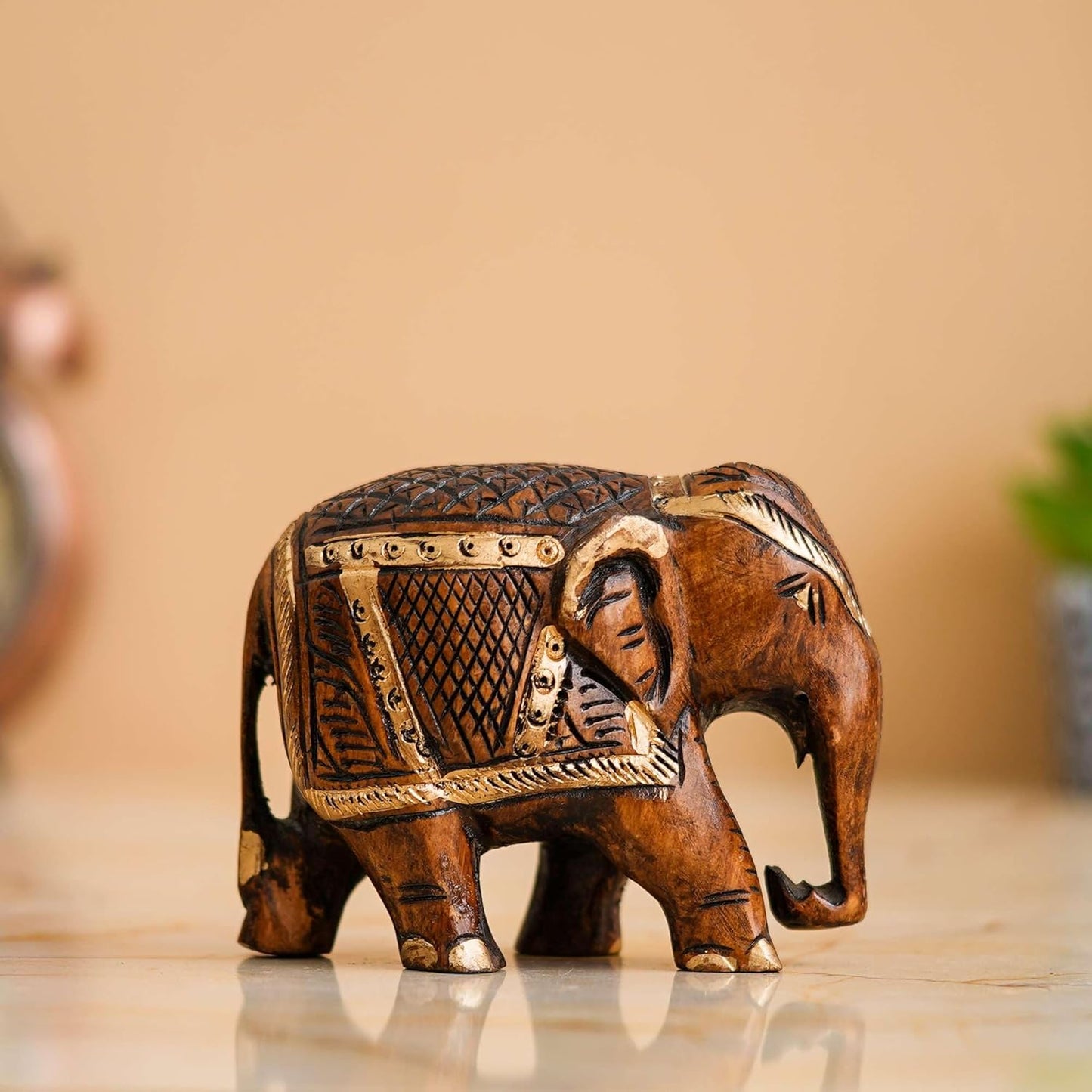 Rajasthani Tribal Handmade Brown '' Elephant '' Figured Wooden Statue Antique Design Elephant for Showpiece with Brown Colour-1