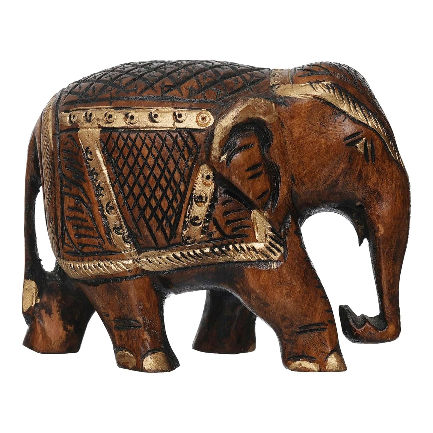 Rajasthani Tribal Handmade Brown '' Elephant '' Figured Wooden Statue Antique Design Elephant for Showpiece with Brown Colour-1