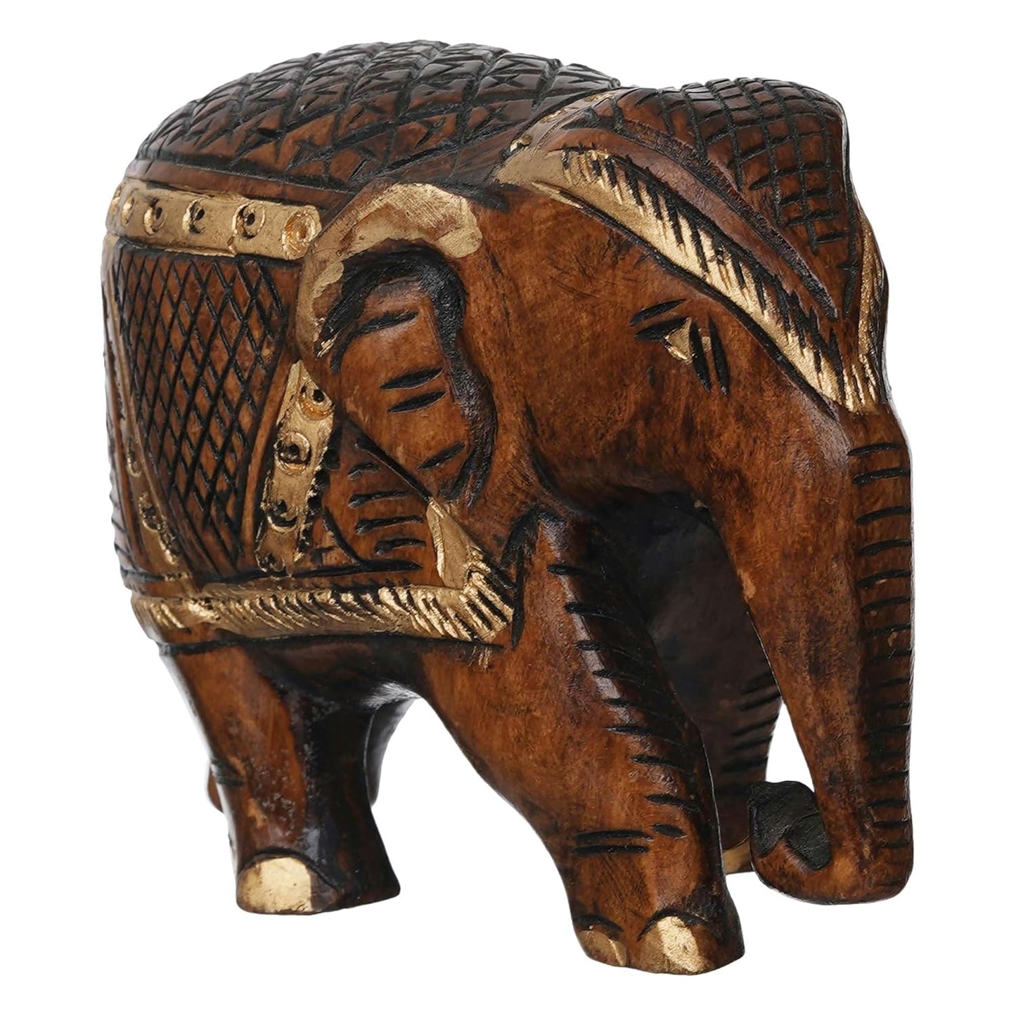 Rajasthani Tribal Handmade Brown '' Elephant '' Figured Wooden Statue Antique Design Elephant for Showpiece with Brown Colour-1