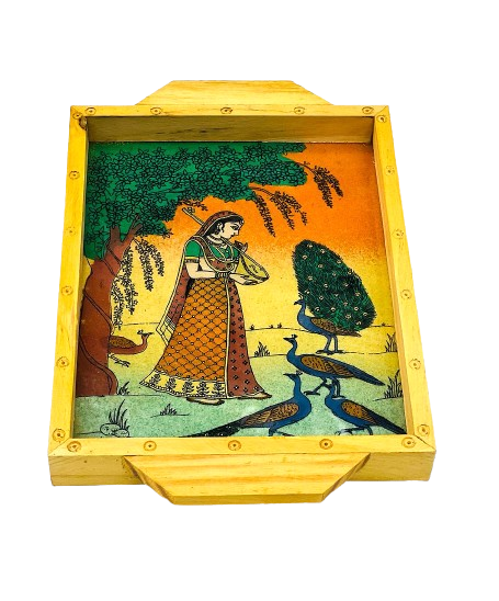Handmade Ethnic Gemstone Painted Pretty Wooden Serving Tray (6x8)