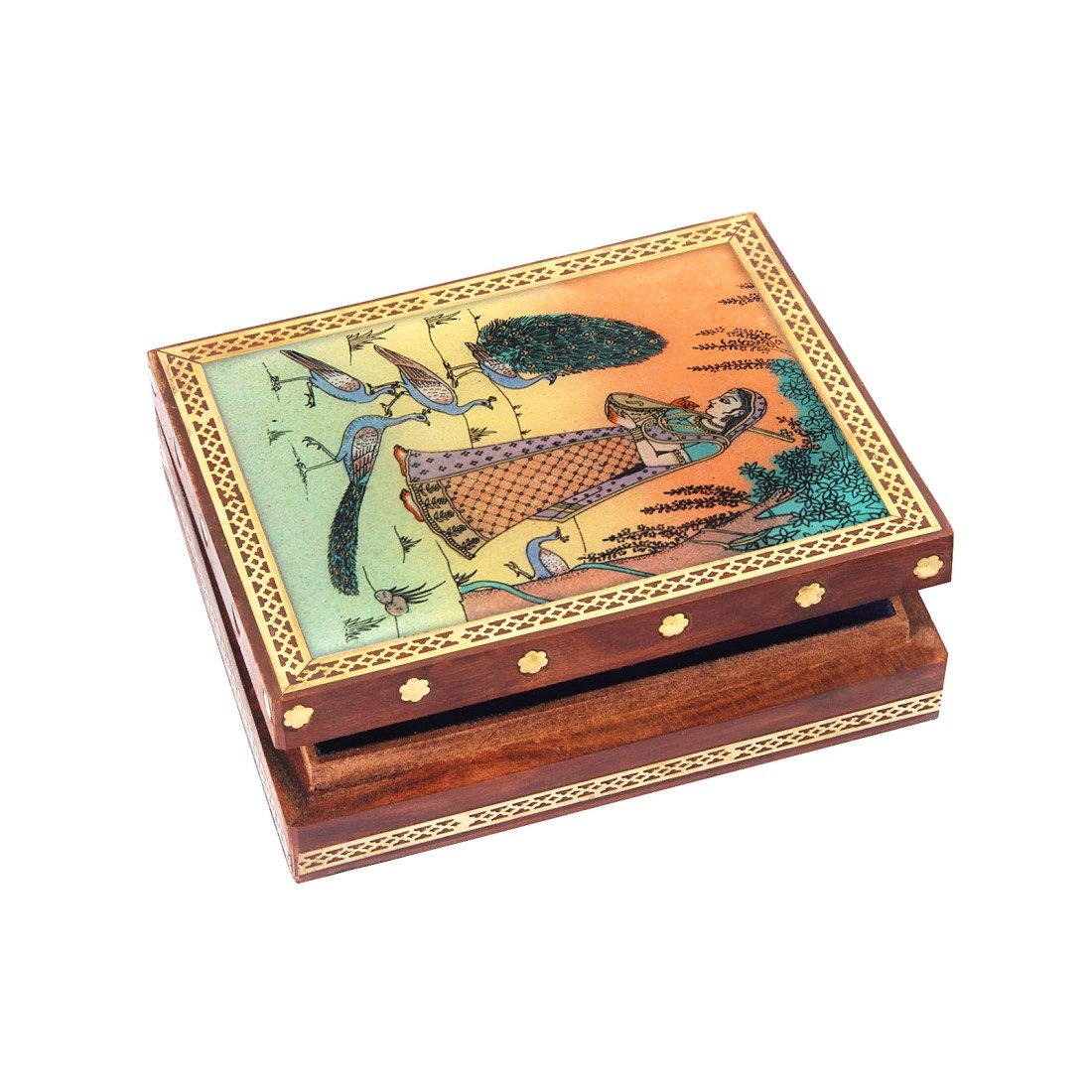 Rosewood Handmade Real Gemstone Painting Jewellery Box/Trinket Box