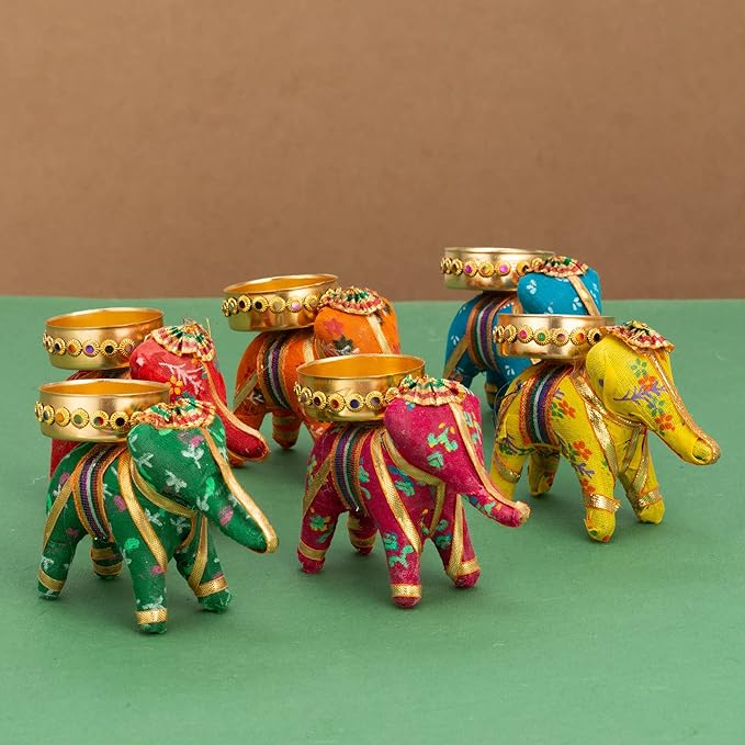 Indian Handcrafted Cotton Material Elephant Tealight Candle Holder Home Decoration And Gift In Pack Of 6