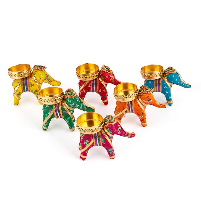 Indian Handcrafted Cotton Material Elephant Tealight Candle Holder Home Decoration And Gift In Pack Of 6