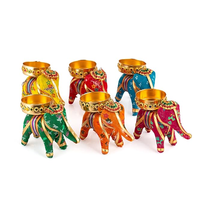 Indian Handcrafted Cotton Material Elephant Tealight Candle Holder Home Decoration And Gift In Pack Of 6