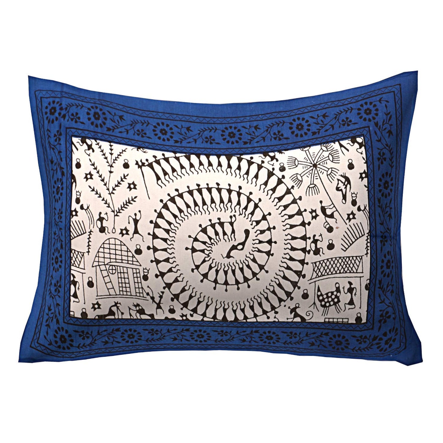 Rajasthani Jaipuri Traditional Luxury Sanganeri Print 144 TC Cotton Double Size Bedsheet with 2 Pillow Covers -Blue