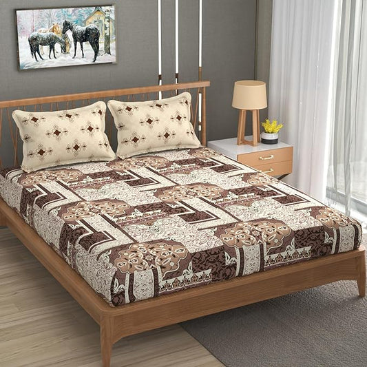 Jaipuri Microfiber Cotton Bedsheet King Size | 240 TC King Size Soft Bed Cover with 2 Pillow Cover | Hypoallergenic Bedsheet for Double Bed | Anti Fade and Printed (108x108 Inches, Coffee)