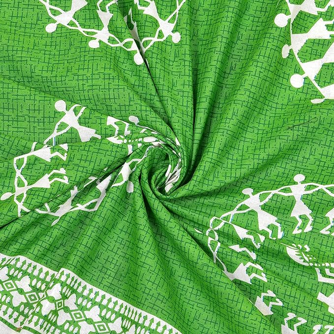 Rajasthani Jaipuri Traditional Sanganeri Print 144 TC Cotton King Size Bedsheet with 2 Pillow Covers -(Green)