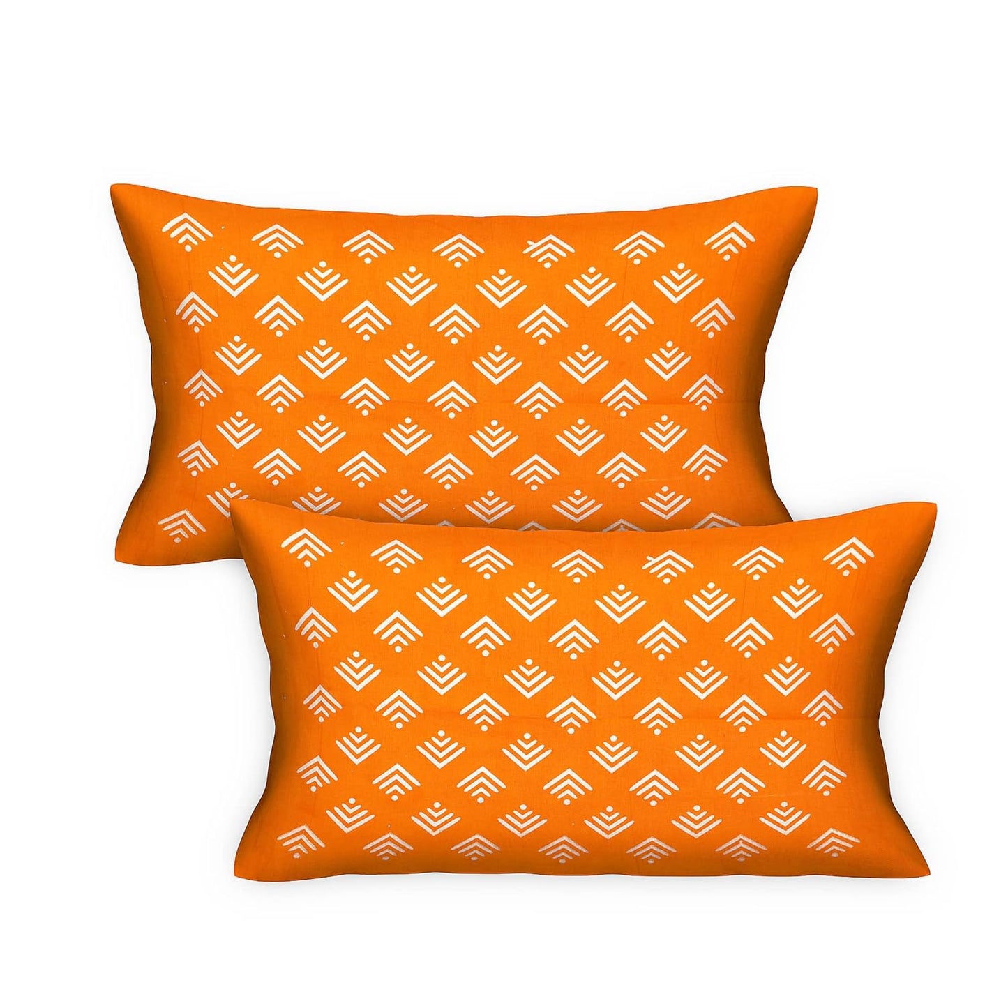 Rajasthani Jaipuri Traditional Sanganeri Print 144 TC Cotton King Size Bedsheet with 2 Pillow Covers -(Orange)