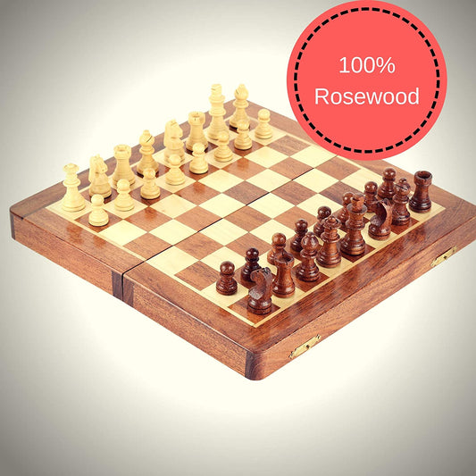 Wooden Chess Set With Magnetic Board And Hand Carved Chess Pieces