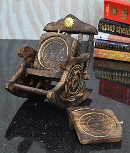 Wooden Coaster Set of 6, Antique Miniature Rocking Chair Design Tea Coaster Set