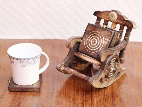 Wooden Coaster Set of 6, Antique Miniature Rocking Chair Design Tea Coaster Set