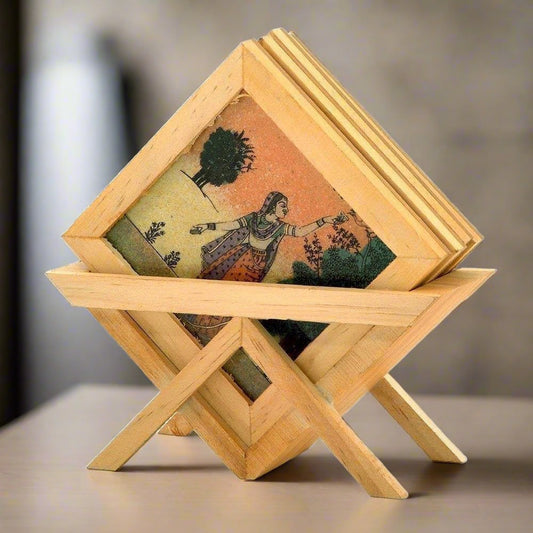 Handmade Wooden Gems Stone Painting Coaster Set