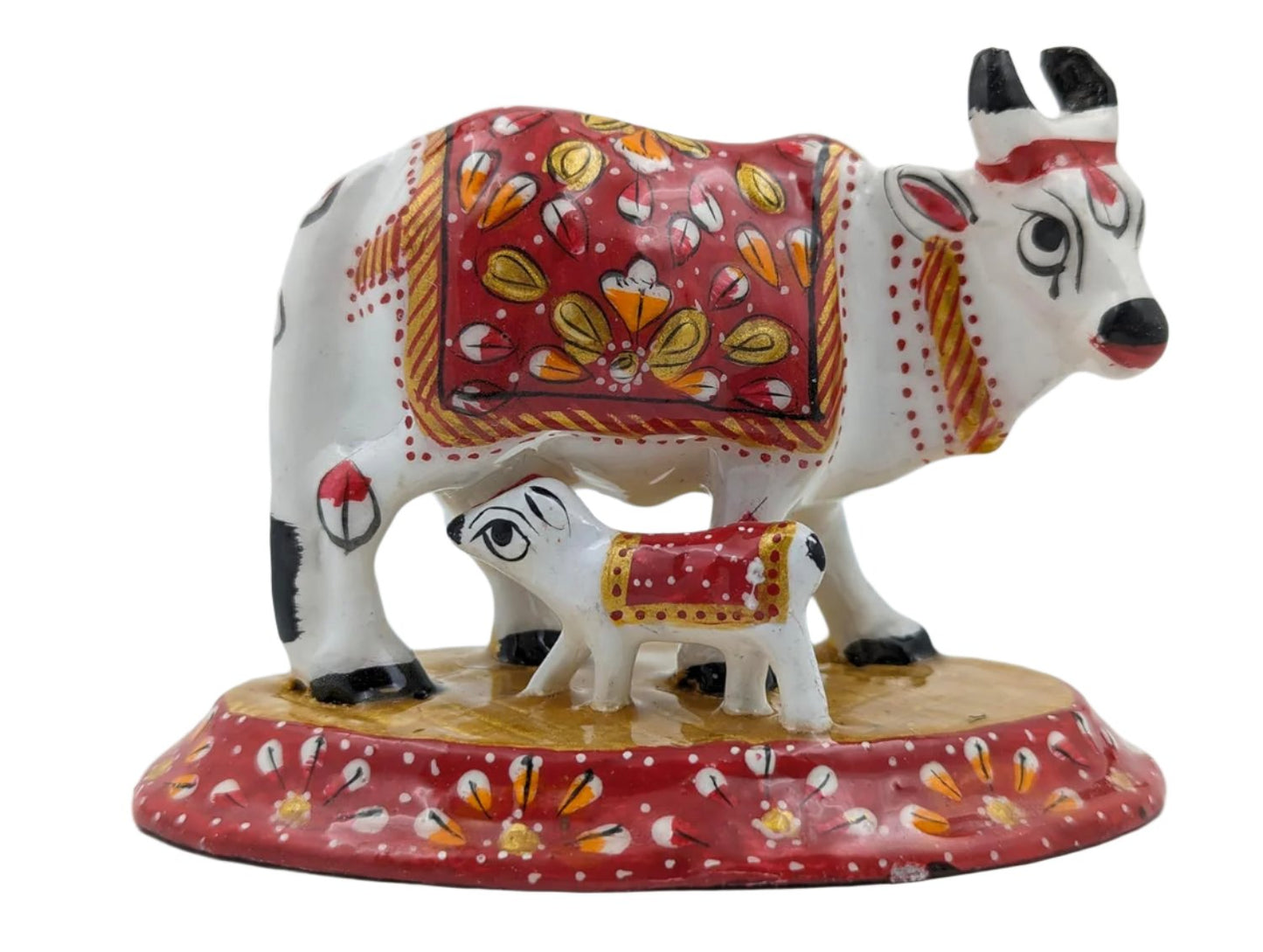 Handmade Metal Kamdhenu Cow Figurine With Baby For Home Decor And Good Luck