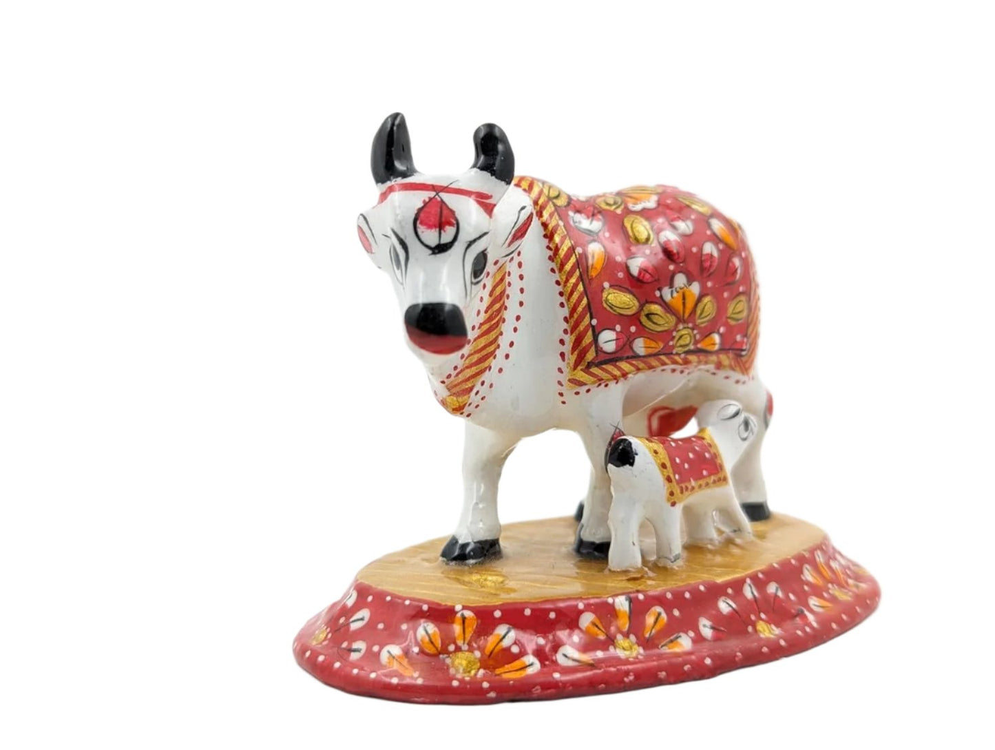 Handmade Metal Kamdhenu Cow Figurine With Baby For Home Decor And Good Luck