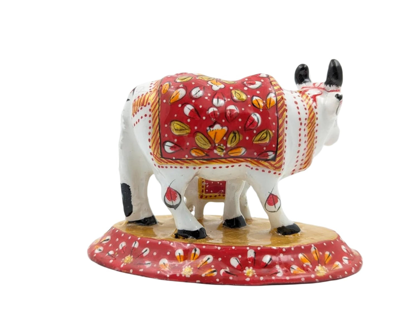 Handmade Metal Kamdhenu Cow Figurine With Baby For Home Decor And Good Luck