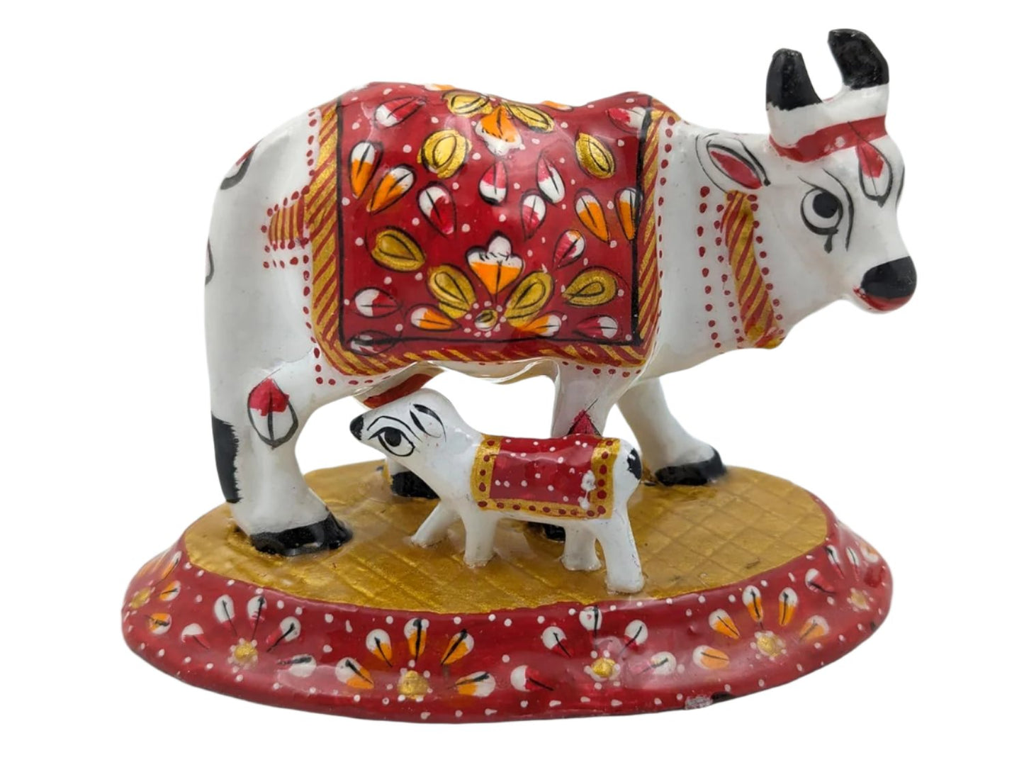 Handmade Metal Kamdhenu Cow Figurine With Baby For Home Decor And Good Luck