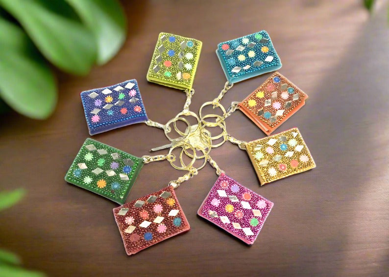 Decorative Handmade Multi Color Lacquer Work Diary Key Chain In Set Of 12