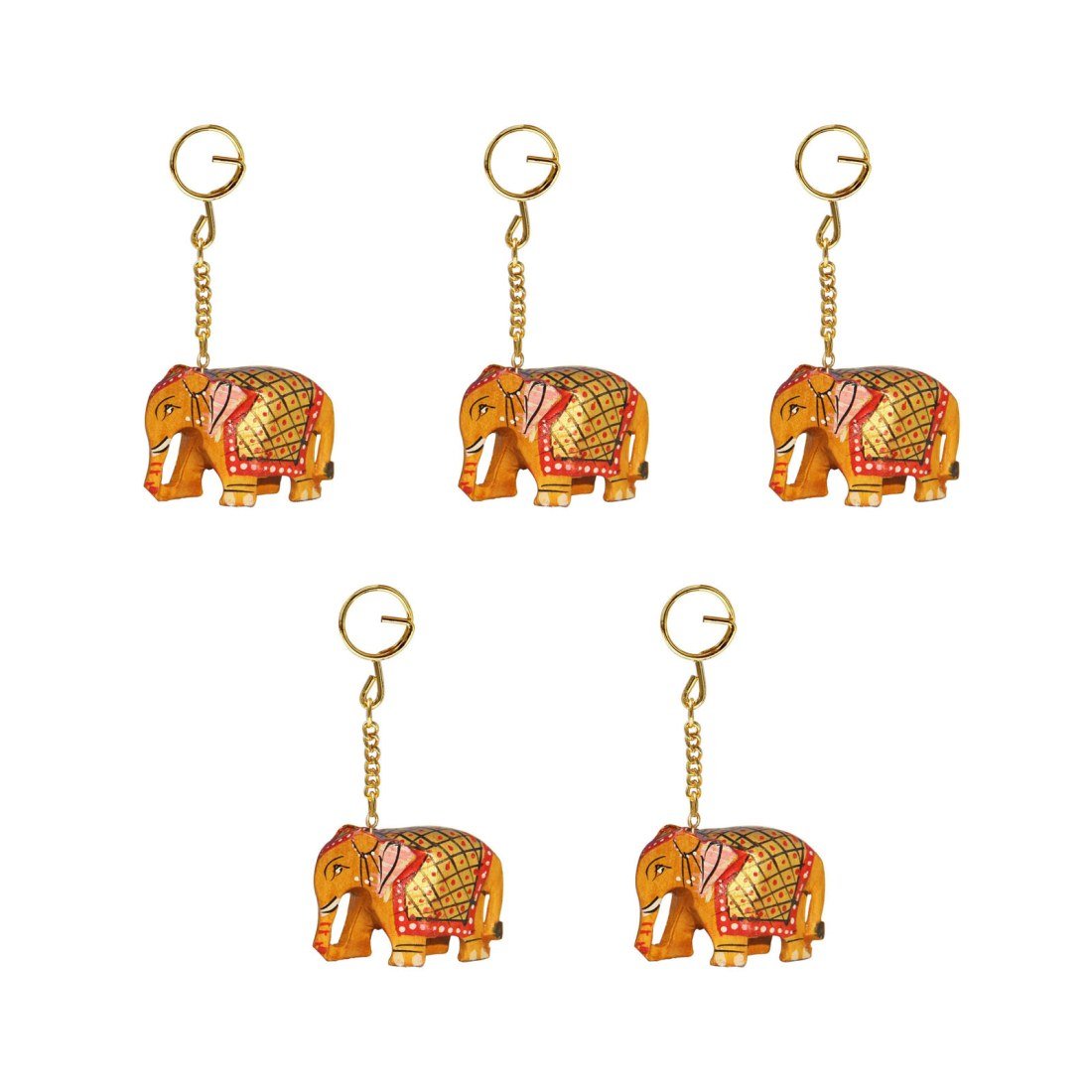 Beautifully Designed Wooden Elephant & Peacock Key Chain set