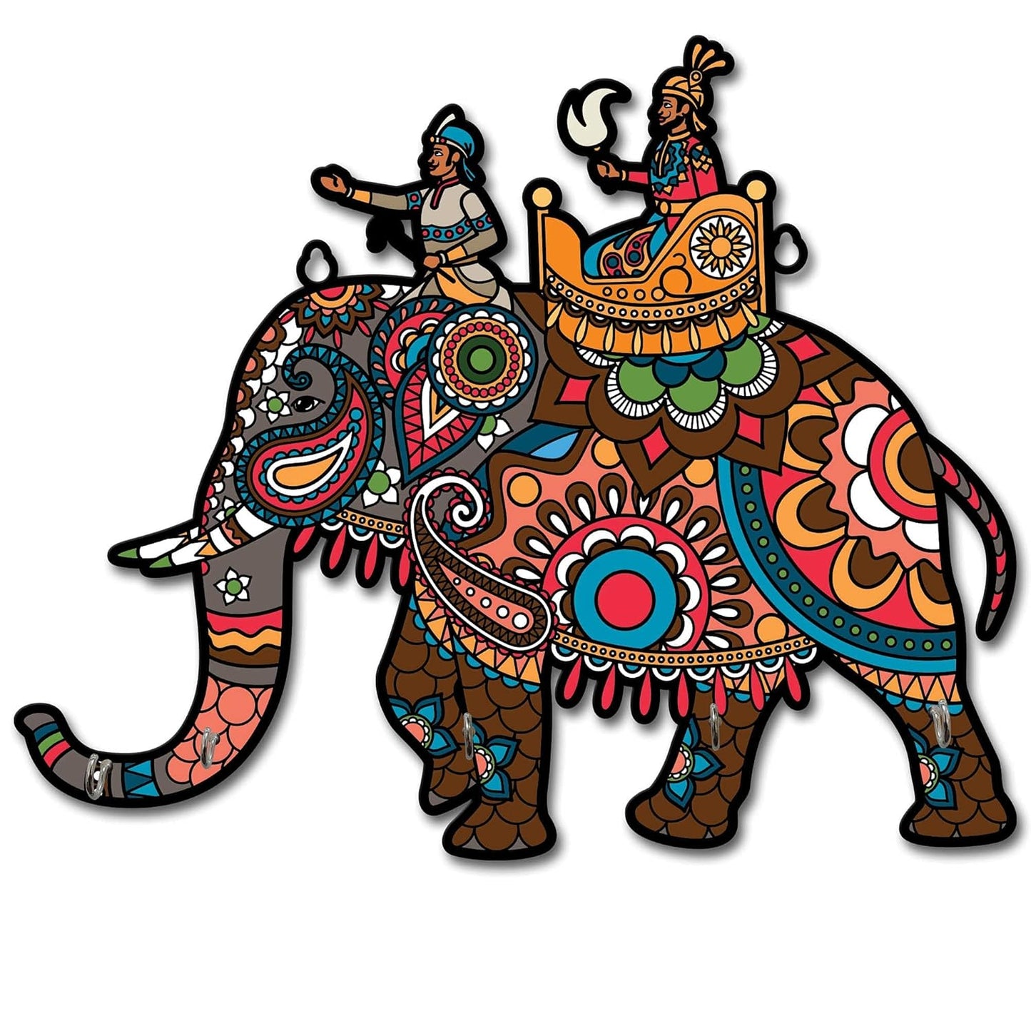 Jaipuri Handmade Elephant Design Wall Mount Wooden Key Holder For Home Decor And Gift