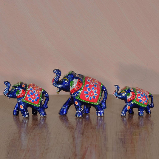 Handcrafted 3pc Elephant Family Set Showpiece For Home Decor And Gift