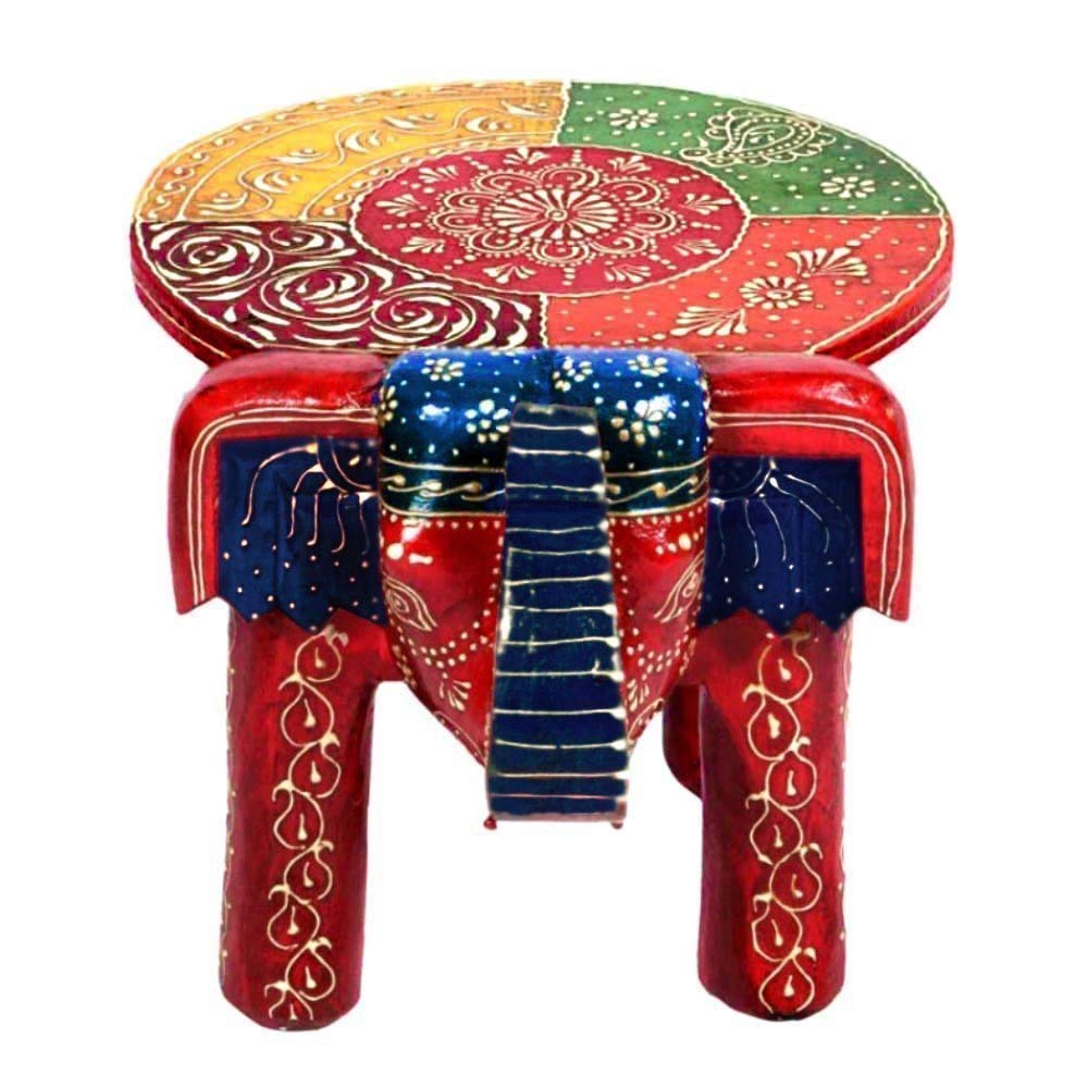 Wooden Decorative Rajasthani Hand Painted Elephant Stool For Home Decor And Gift