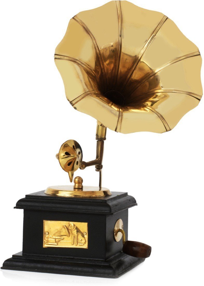 Jaipuri Vintage Sparkle Square Gramophone Showpiece - 23 cm (Brass, Brown, Gold Finish)"