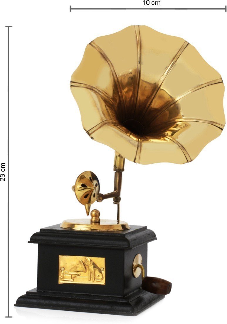 Jaipuri Vintage Sparkle Square Gramophone Showpiece - 23 cm (Brass, Brown, Gold Finish)"