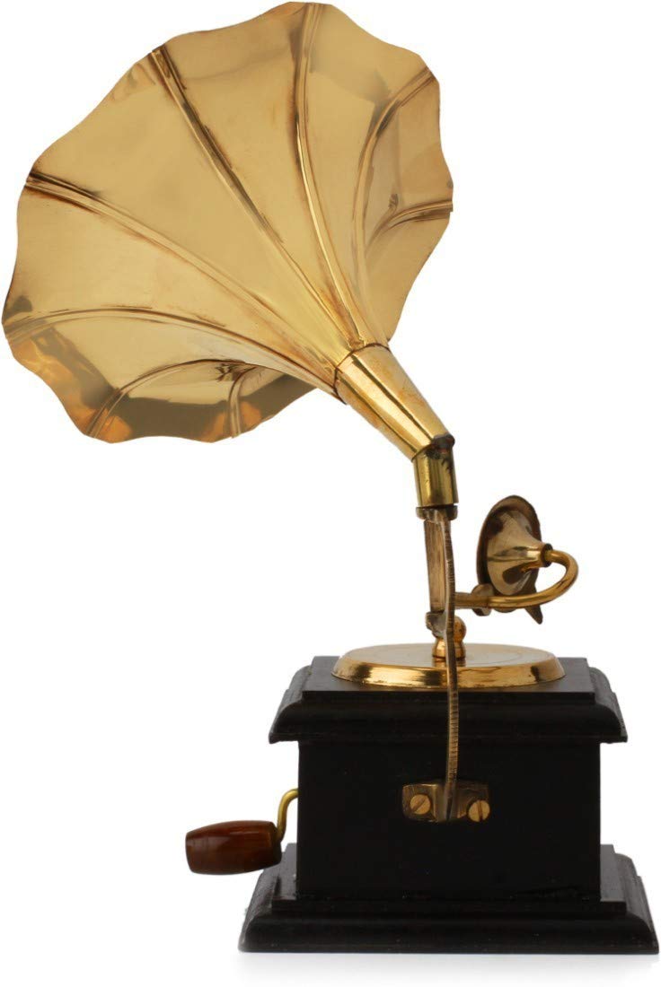 Jaipuri Vintage Sparkle Square Gramophone Showpiece - 23 cm (Brass, Brown, Gold Finish)"