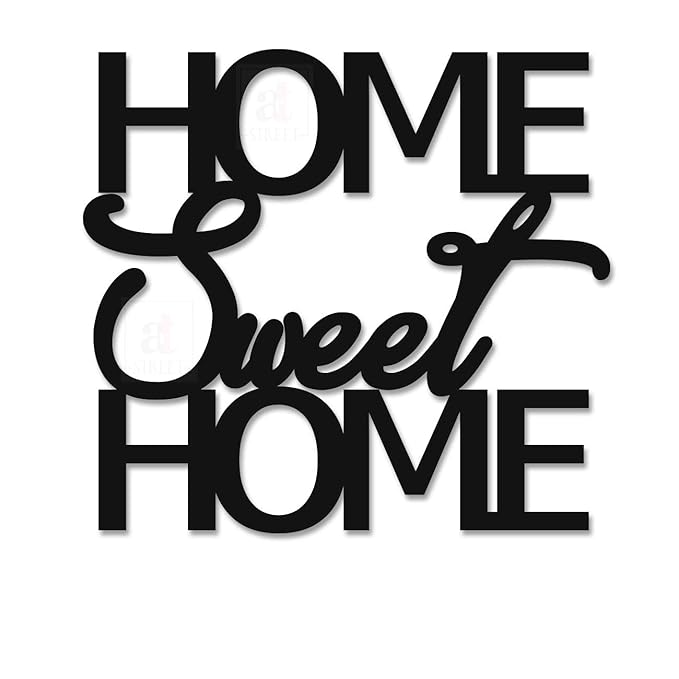 Jaipuri Handmade Home Sweet Home Wooden Wall Decor For Living Room (9.2x 10 inch, Black)