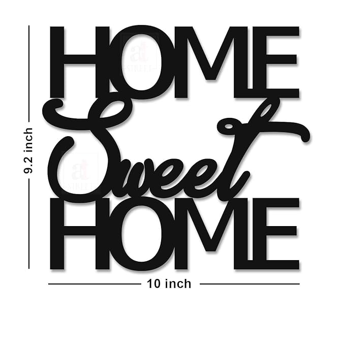 Jaipuri Handmade Home Sweet Home Wooden Wall Decor For Living Room (9.2x 10 inch, Black)