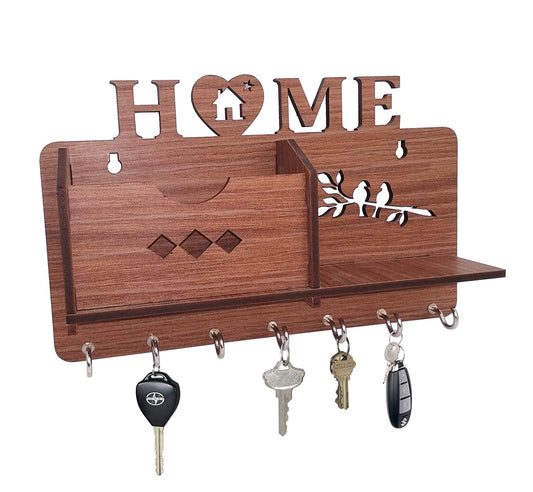Beautiful Wooden 7 Hooks Wall Key Hanger and Mobile Stand For Home Decor