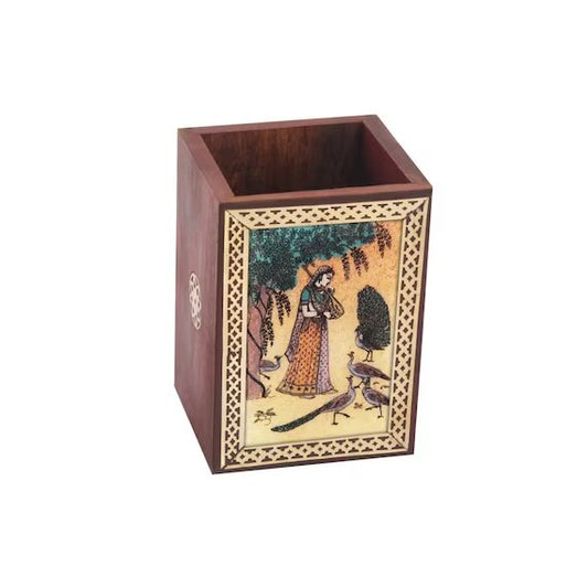 Rosewood Handcrafted Pen Stand For Decor