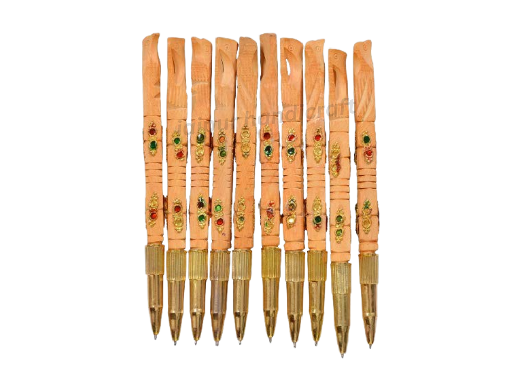 Wooden Hand Carved Decorative Pen Set Of 12