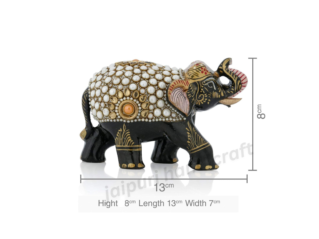 Handmade Wooden Elephant With Pearl Work For Decor