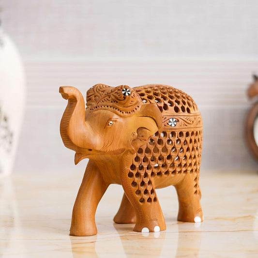 Rajasthani Tribal Handmade Brown '' Elephant '' Figured Wooden Statue Antique Design Elephant for Showpiece For Home Decor And Gift