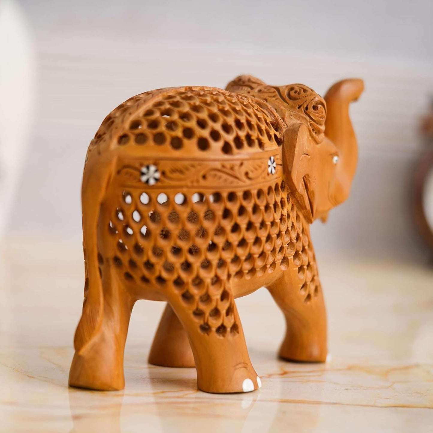 Rajasthani Tribal Handmade Brown '' Elephant '' Figured Wooden Statue Antique Design Elephant for Showpiece For Home Decor And Gift