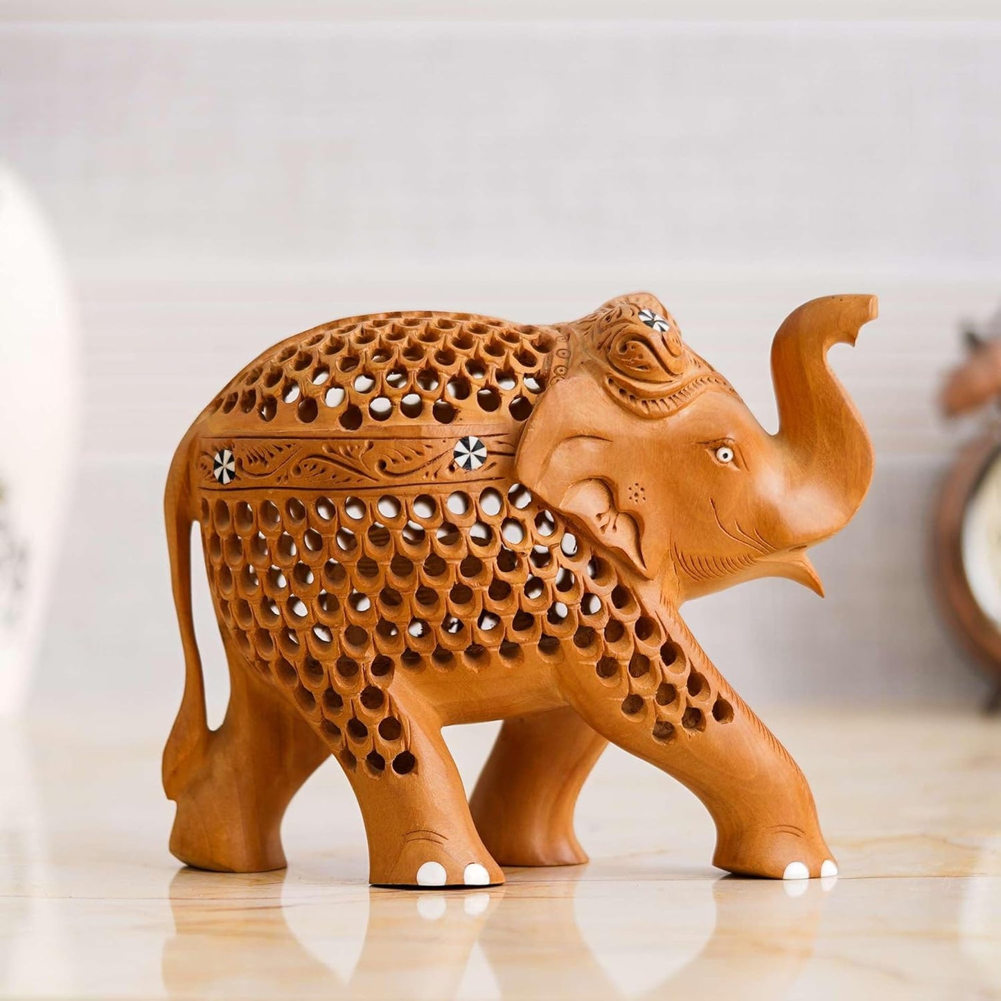 Rajasthani Tribal Handmade Brown '' Elephant '' Figured Wooden Statue Antique Design Elephant for Showpiece For Home Decor And Gift